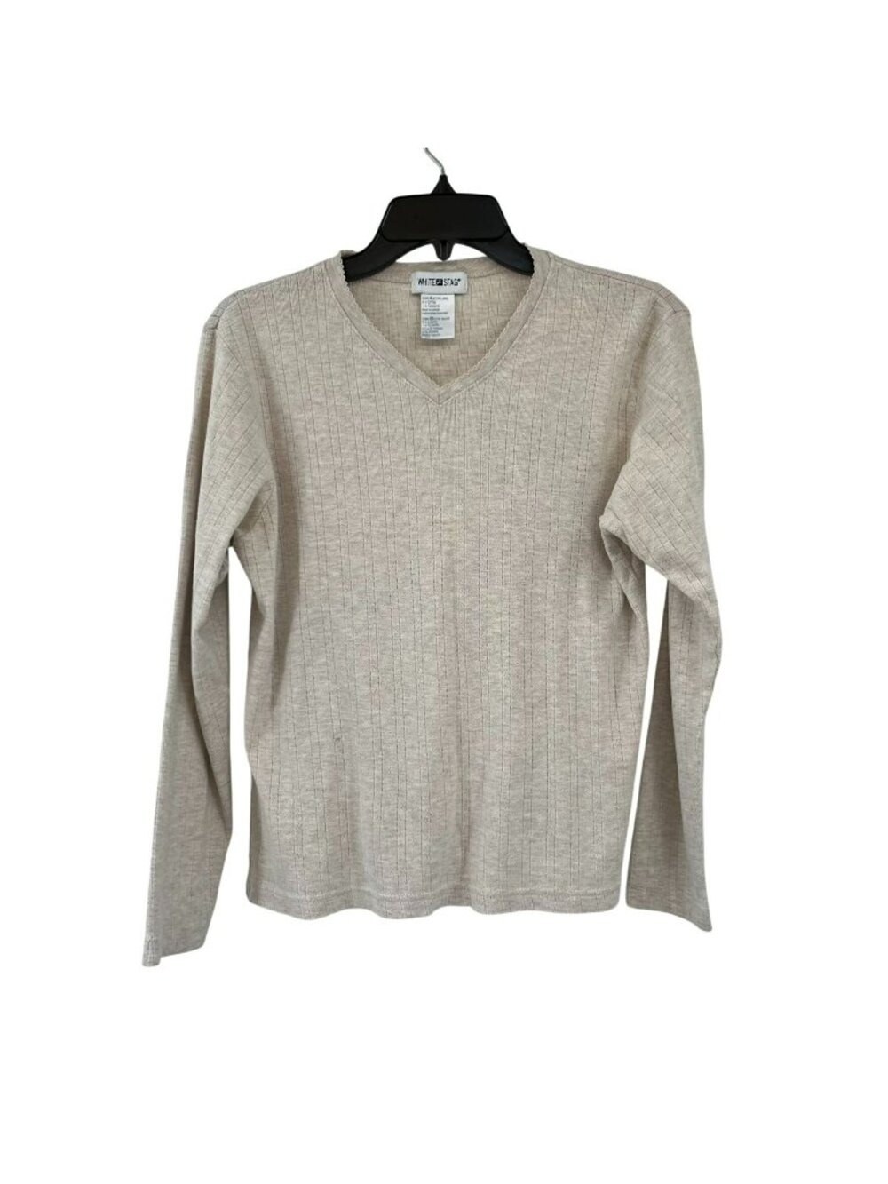 White Stag Beige Textured V Neck Long Sleeve Top XL Used Cotton Blend